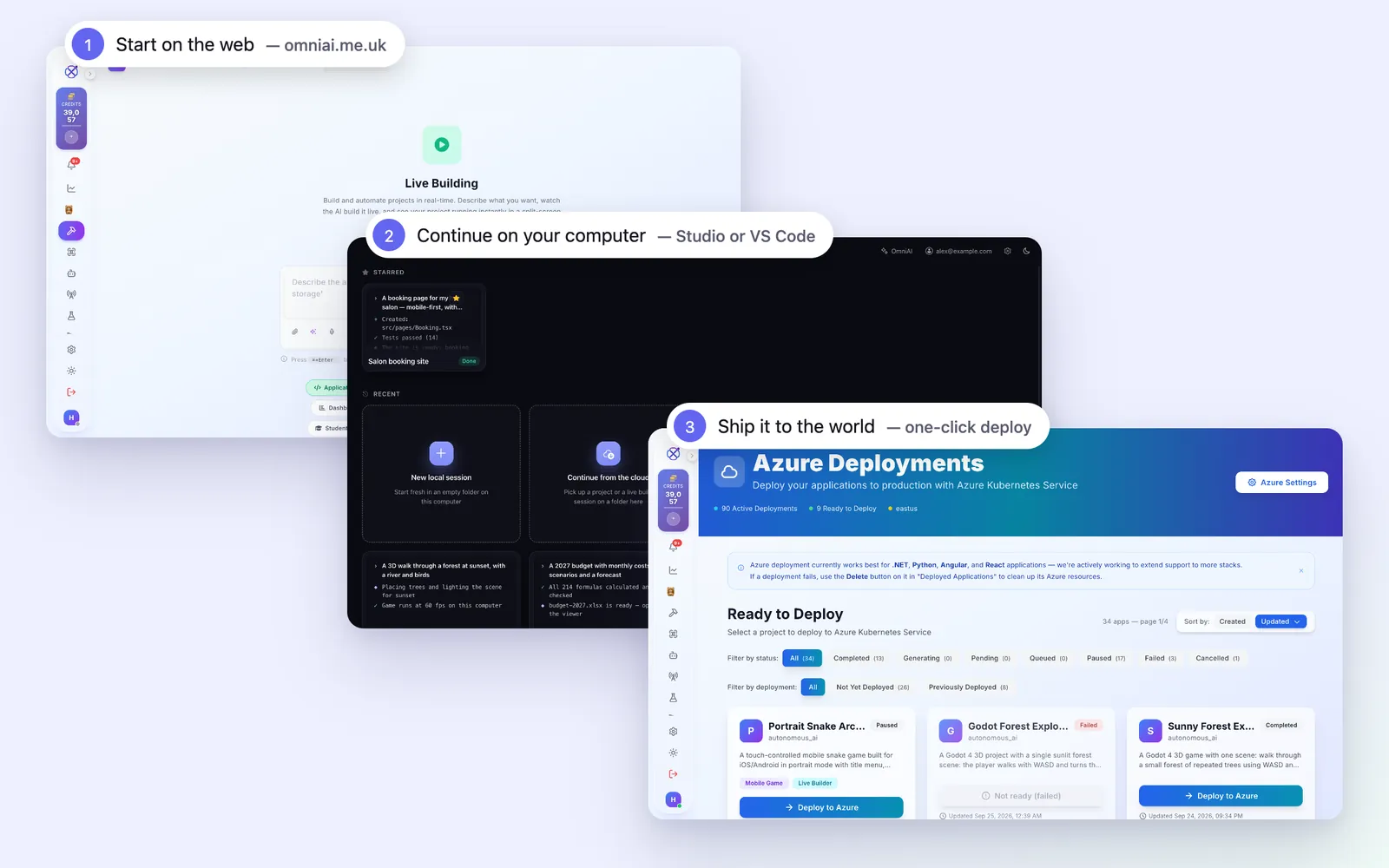 The same project in the web app, in OmniAI Studio, and on the deployments page